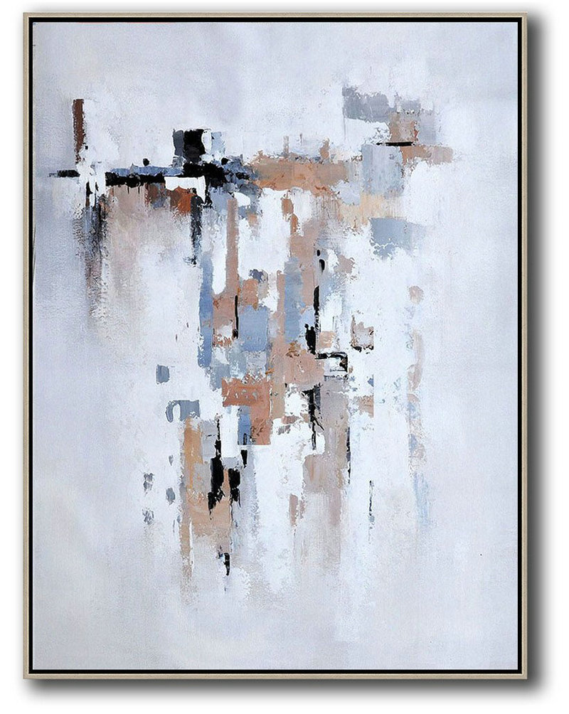 Hand Made Abstract Art,Vertical Palette Knife Contemporary Art,Large Canvas Wall Art For Sale,Beige,Grey,White,Violet Ash.Etc